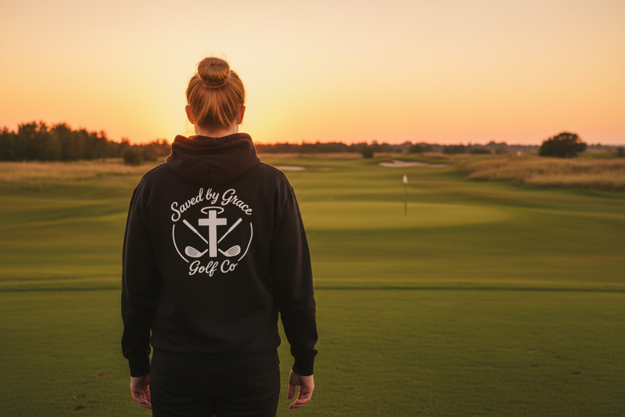 Fairway Faith Hoodie - Strawberry Blonde Golfer at Sunset